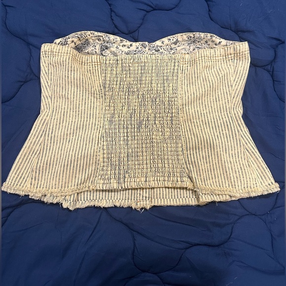 PILCRO XL Anthropologie Denim Sleeveless Corset Crop Tube Top  Club Biker Edgy - Picture 9 of 16